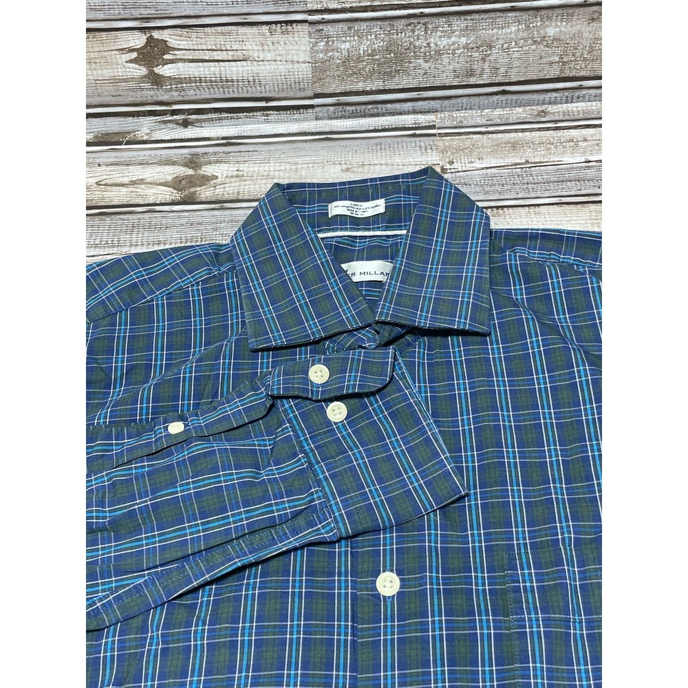 Peter Millar Long Sleeve Button Up Shirt Cotton/Nylon Blue Size Large